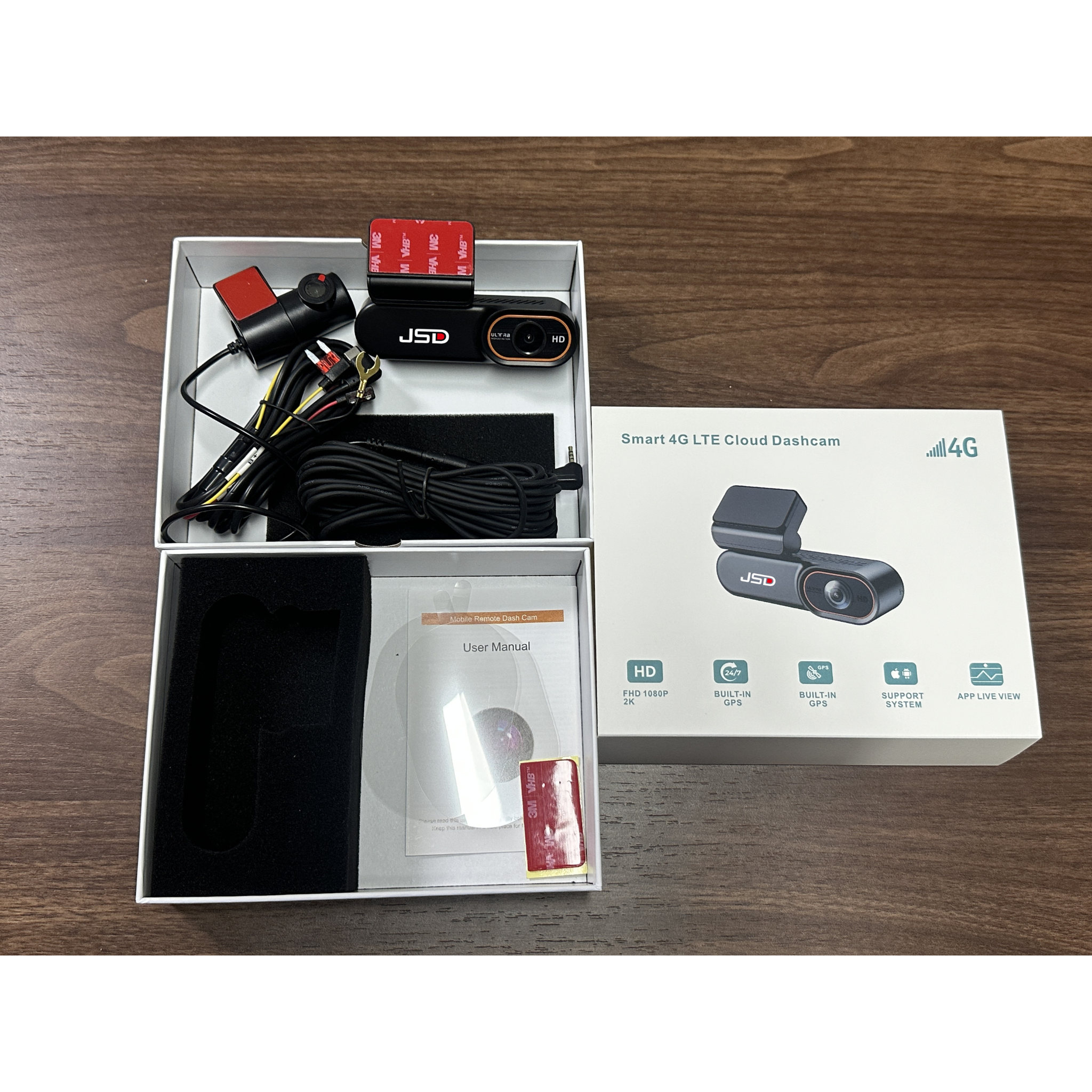 JSD 4G Smart Dashcam – 24/7 Remote Live View | 2K Front + 1080P Rear | GPS Tracking | Cloud Backup | Parking Monitor with Instant Alerts | Supports 256GB
