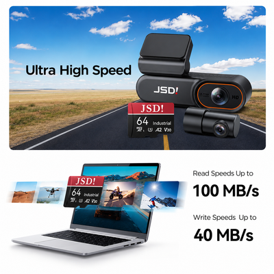 JSD 64GB ইন্ডাস্ট্রিয়াল গ্রেড মাইক্রোএসডি কার্ড, U3 A2 V30 হাই স্পিড মেমরি কার্ড অ্যাডাপ্টার সহ, আলট্রা এইচডি 4K ভিডিও রেকর্ডিং সমর্থন করে