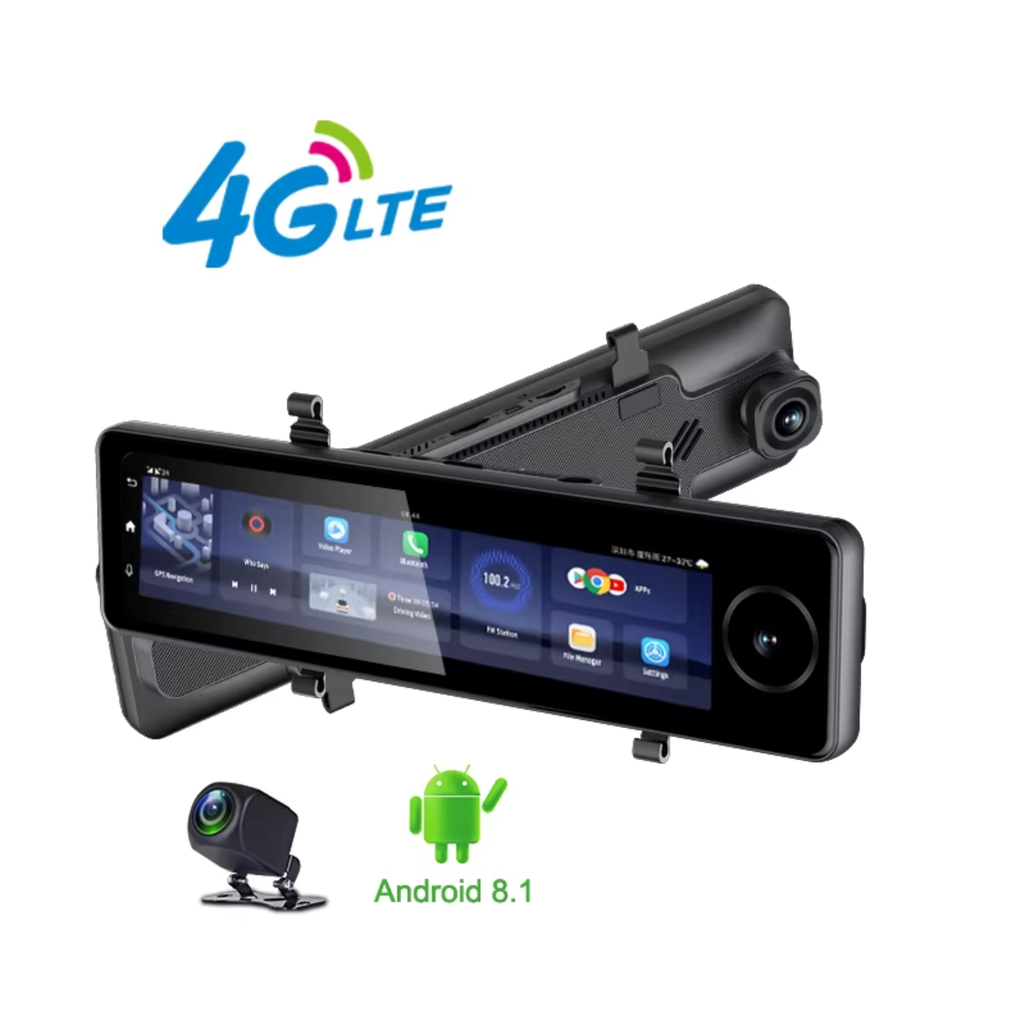 K3000P 4G Smart Dashcam – 11″ Touch Screen | Triple Camera (Front+Interior+Rear) | Android 8.1 | CMSV6 Fleet Tracking | 1080P @ 25fps
