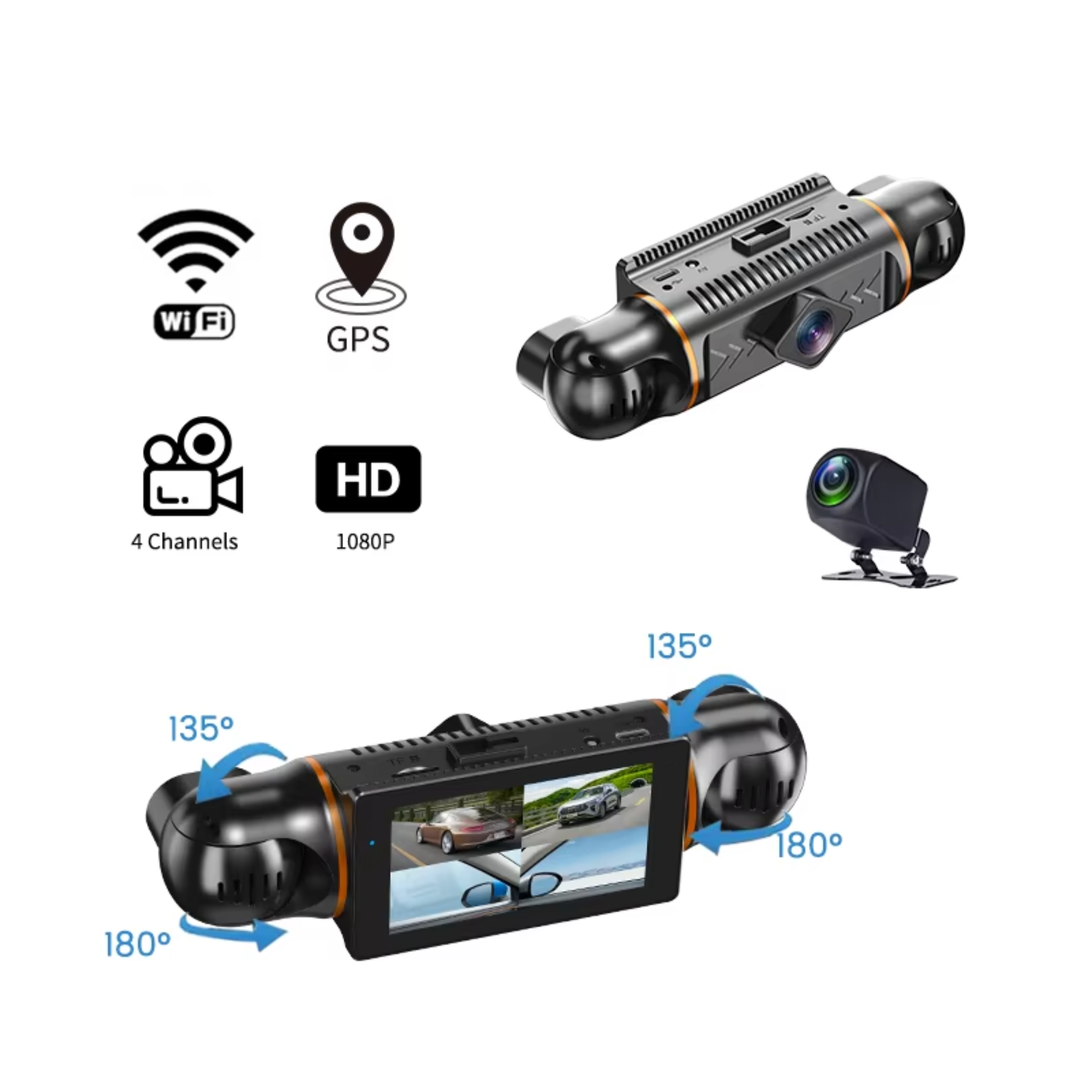 M99+GPS 4K Smart Dashcam – 4K Front + 1080P Rear Camera | 1.3″ IPS Screen | WiFi + GPS | Parking Monitor | Supports 256GB | G-Sensor & Loop Recording