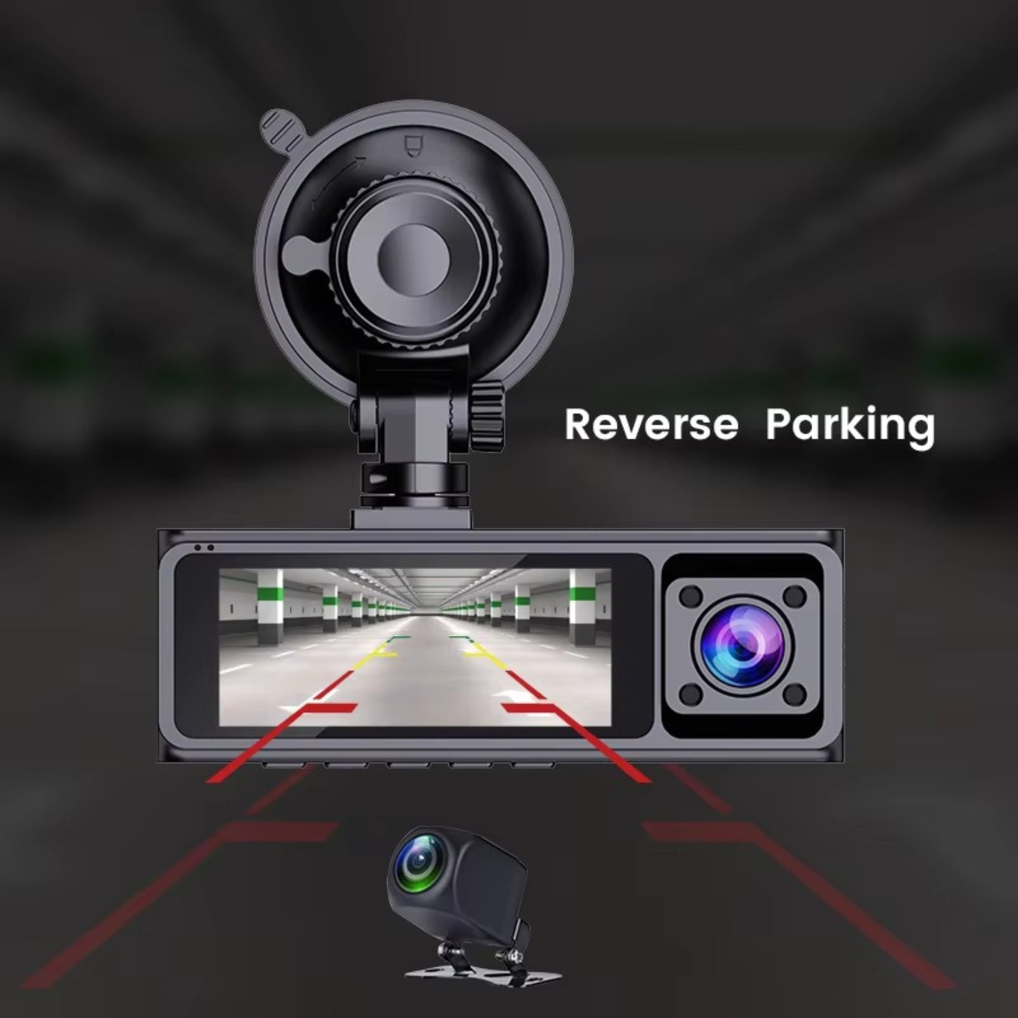 F5-3 Triple Lens Smart Dashcam | 2K UHD Front + 720P Cabin (Night Vision) + 720P Rear | WiFi & GPS Support | Type-C Power