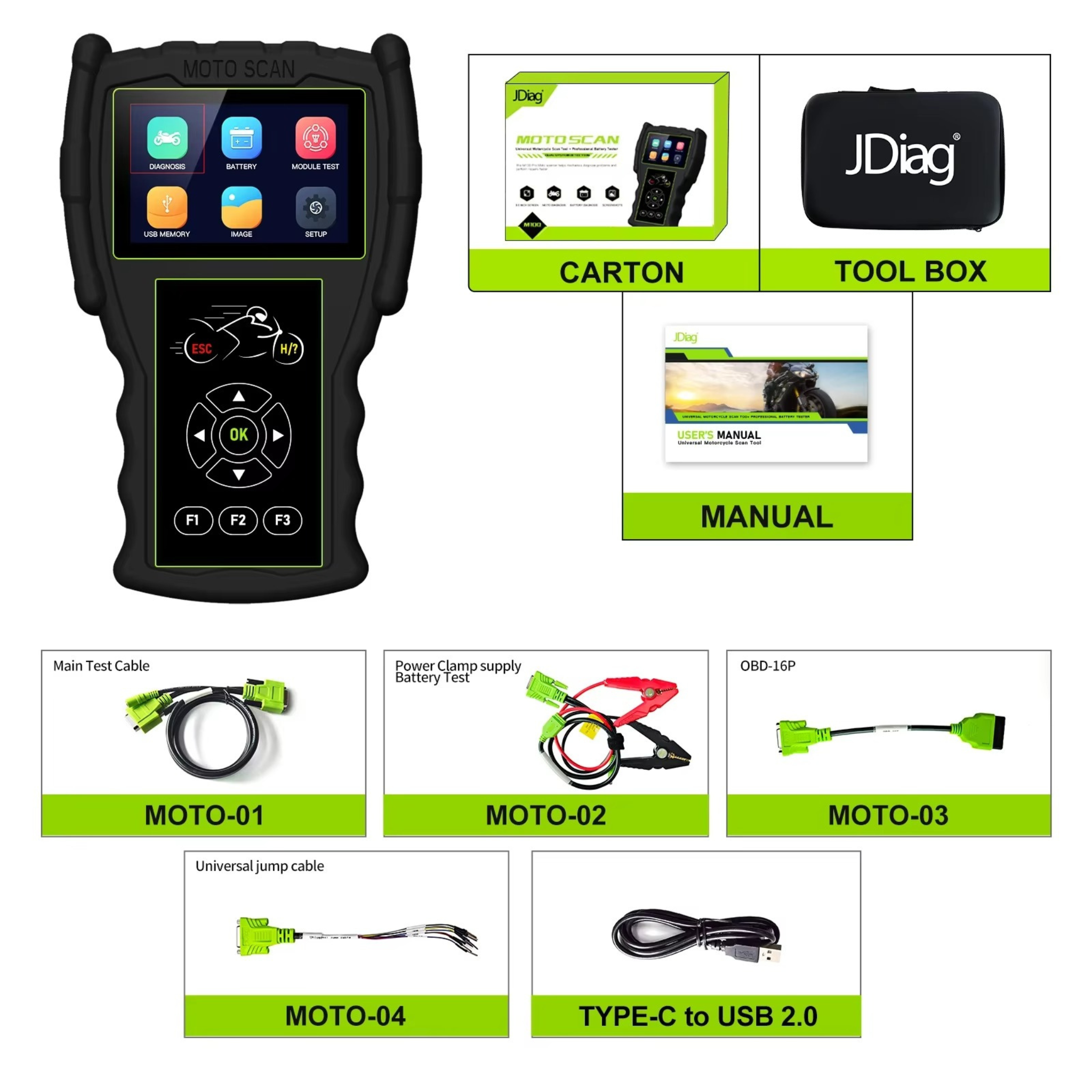 JDiag M100 Pro Motorcycle Diagnostic Tool | Bike Scanner & OBD2 Reader