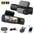 AK23 Triple Dash Cam | 4K Front + 1080p 360° Rotatable Interior + 1080p Rear | Built‑in GPS | WiFi | ADAS | BSD | H.265 | 3.19″ IPS Screen | 256GB Support